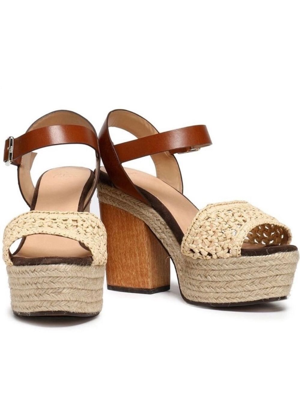 CASTAÑER Leather Colorblock Neutral Pattern Chunky Block Heel Sandals - Picture 2 of 16